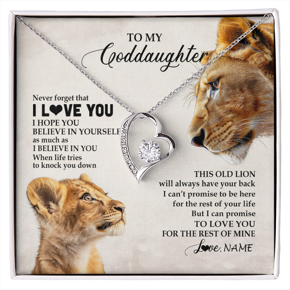 Forever Love Necklace 14K White Gold Finish | 1 | Personalized To My Niece Necklace From Aunt Auntie Never Forget I Love You Lion Niece Birthday Graduation Christmas Customized Message Card | siriusteestore