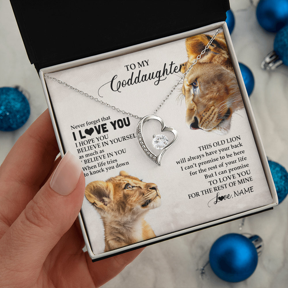 Forever Love Necklace 14K White Gold Finish | 2 | Personalized To My Niece Necklace From Aunt Auntie Never Forget I Love You Lion Niece Birthday Graduation Christmas Customized Message Card | siriusteestore