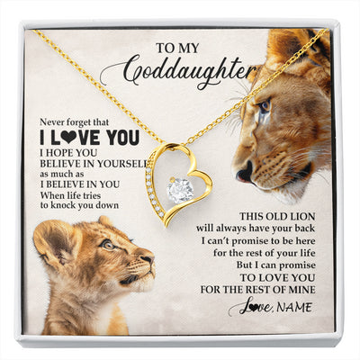 Forever Love Necklace 18K Yellow Gold Finish | 1 | Personalized To My Niece Necklace From Aunt Auntie Never Forget I Love You Lion Niece Birthday Graduation Christmas Customized Message Card | siriusteestore