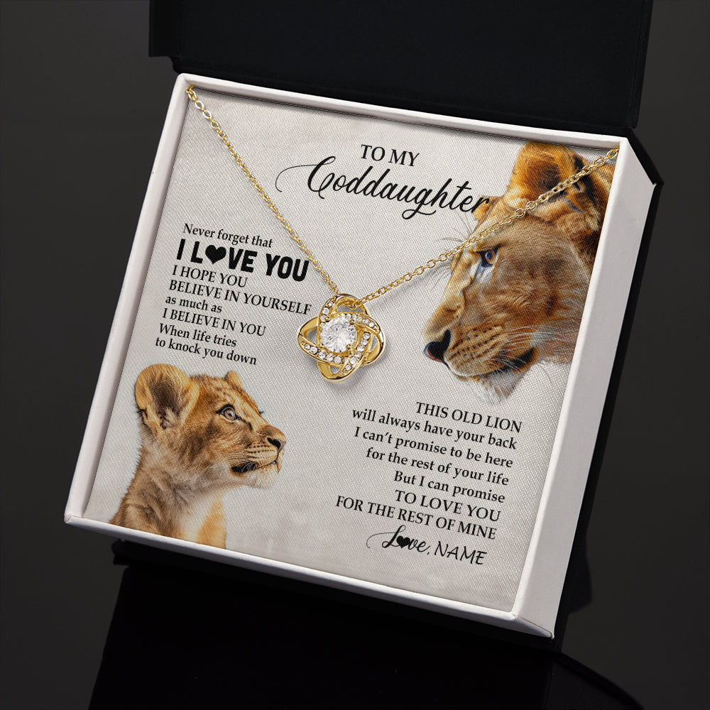 Love Knot Necklace 18K Yellow Gold Finish | 2 | Personalized To My Niece Necklace From Aunt Auntie Never Forget I Love You Lion Niece Birthday Graduation Christmas Customized Message Card | siriusteestore