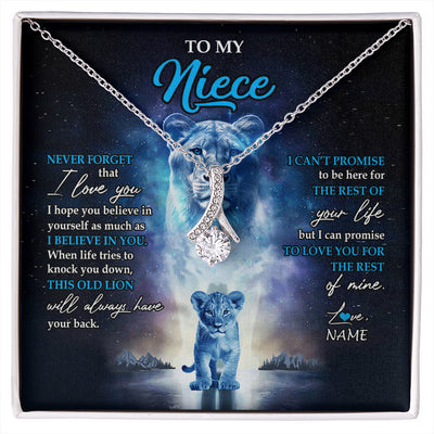 Alluring Beauty Necklace 14K White Gold Finish | 1 | Personalized To My Niece Necklace From Aunt Auntie Never Forget I Love You Lion Niece Jewelry Birthday Graduation Christmas Customized Message Card | siriusteestore