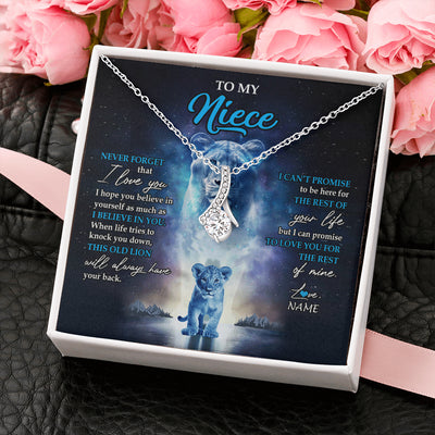 Alluring Beauty Necklace 14K White Gold Finish | 2 | Personalized To My Niece Necklace From Aunt Auntie Never Forget I Love You Lion Niece Jewelry Birthday Graduation Christmas Customized Message Card | siriusteestore