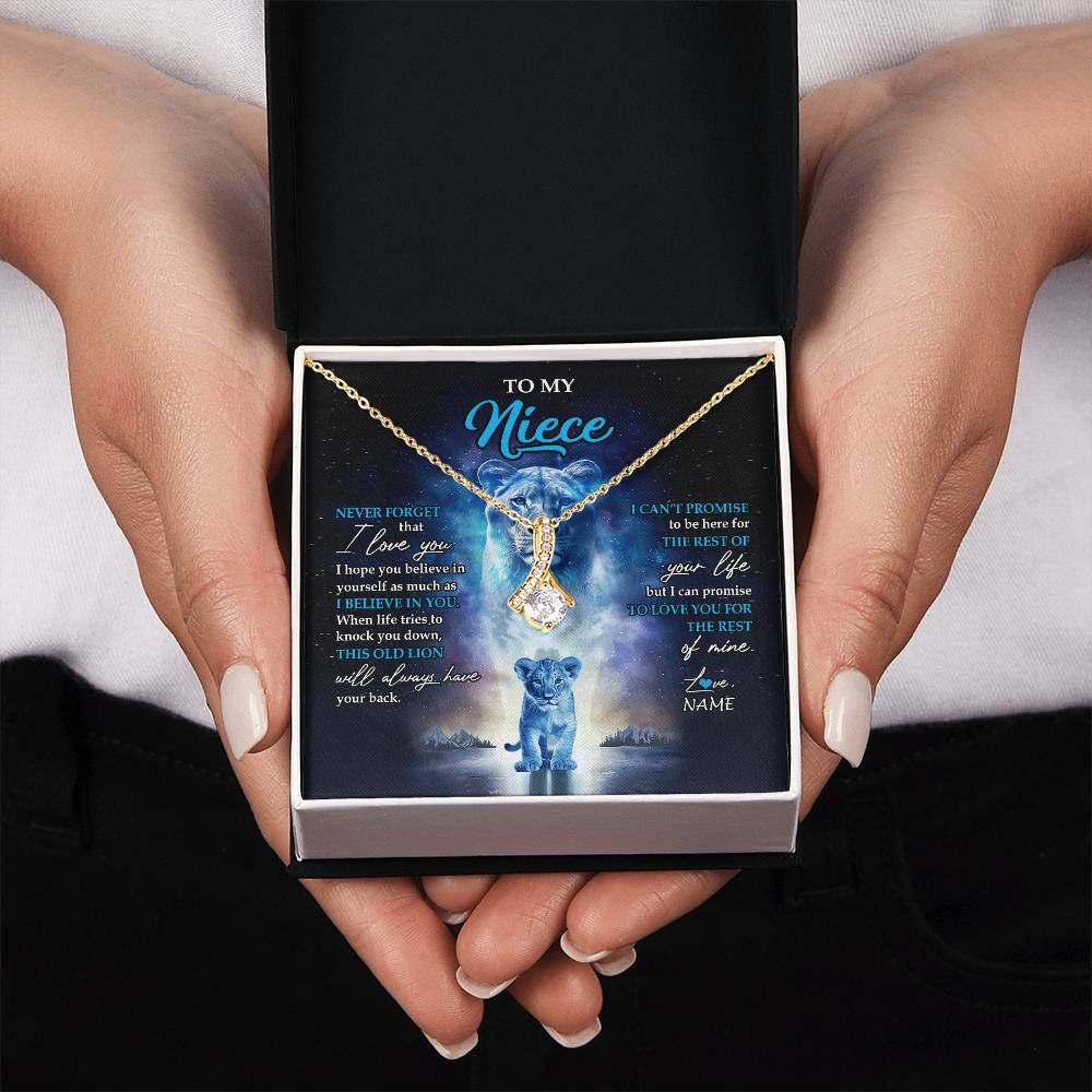 Alluring Beauty Necklace 18K Yellow Gold Finish | 2 | Personalized To My Niece Necklace From Aunt Auntie Never Forget I Love You Lion Niece Jewelry Birthday Graduation Christmas Customized Message Card | siriusteestore