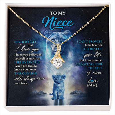 Alluring Beauty Necklace 18K Yellow Gold Finish | 1 | Personalized To My Niece Necklace From Aunt Auntie Never Forget I Love You Lion Niece Jewelry Birthday Graduation Christmas Customized Message Card | siriusteestore