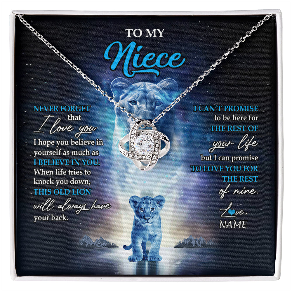 Love Knot Necklace 14K White Gold Finish | 1 | Personalized To My Niece Necklace From Aunt Auntie Never Forget I Love You Lion Niece Jewelry Birthday Graduation Christmas Customized Message Card | siriusteestore