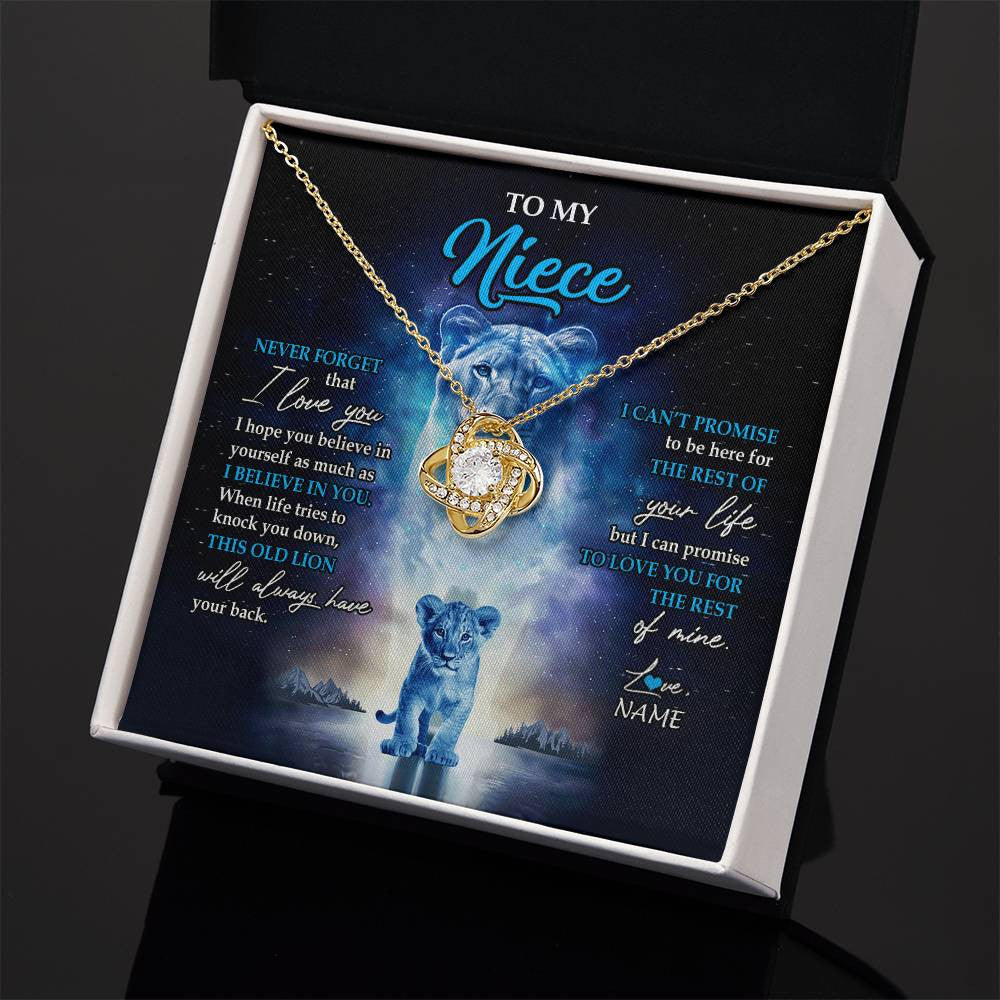 Love Knot Necklace 18K Yellow Gold Finish | 2 | Personalized To My Niece Necklace From Aunt Auntie Never Forget I Love You Lion Niece Jewelry Birthday Graduation Christmas Customized Message Card | siriusteestore