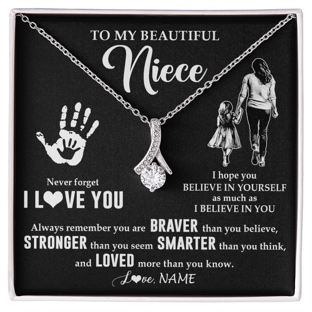 Alluring Beauty Necklace 14K White Gold Finish | 1 | Personalized To My Niece Necklace From Aunt Auntie Never Forget I Love You Niece Birthday Gifts Christmas New Year Graduation Customized Gift Box Message Card | siriusteestore