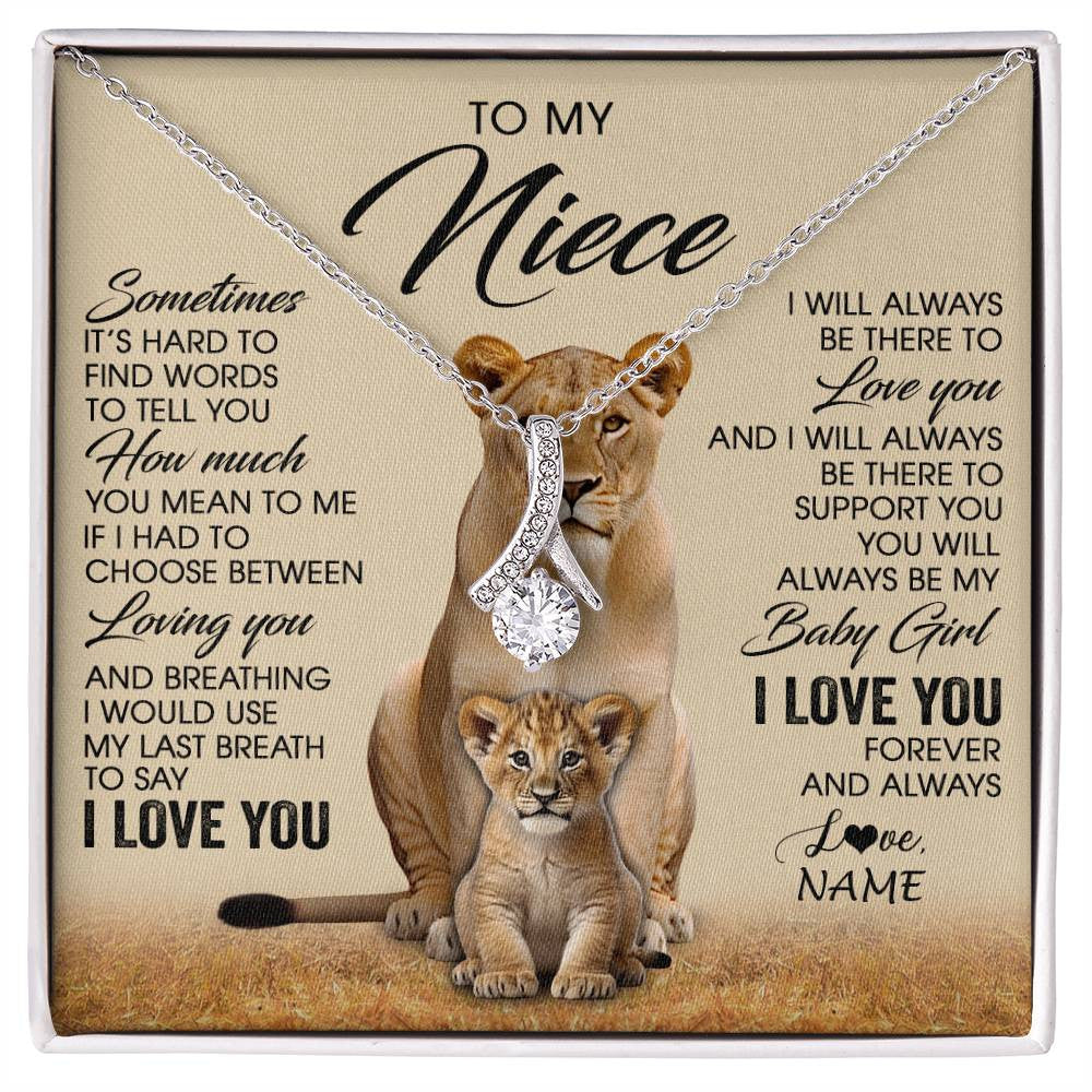 Alluring Beauty Necklace 14K White Gold Finish | 1 | Personalized To My Niece Necklace From Aunt Auntie Sometimes It's Hard Lion Niece Gift Birthday Jewelry Graduation Christmas Customized Gift Box Message Card | siriusteestore