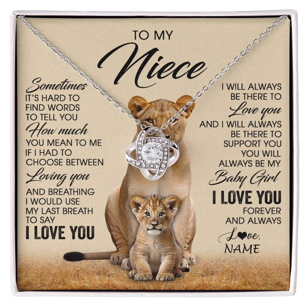 Love Knot Necklace 14K White Gold Finish | 1 | Personalized To My Niece Necklace From Aunt Auntie Sometimes It's Hard Lion Niece Gift Birthday Jewelry Graduation Christmas Customized Gift Box Message Card | siriusteestore