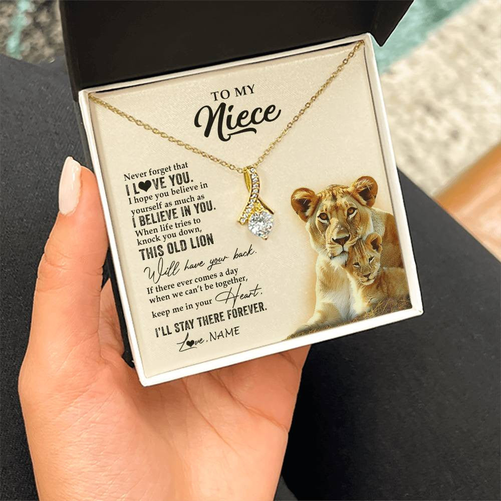 Alluring Beauty Necklace 18K Yellow Gold Finish | 2 | Personalized To My Niece Necklace From Aunt Auntie This Old Lion Never Forget I Love You Niece Jewelry Birthday Christmas Customized Gift Box Message Card | siriusteestore