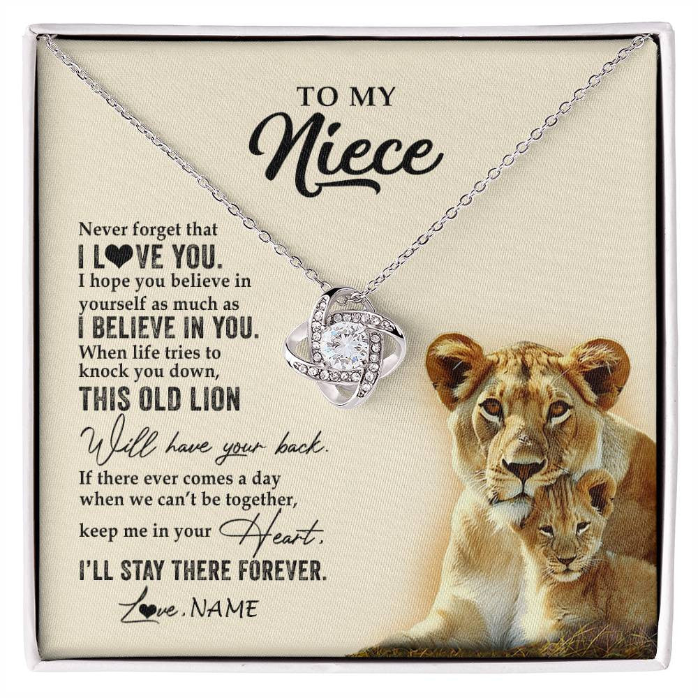 Love Knot Necklace 14K White Gold Finish | 1 | Personalized To My Niece Necklace From Aunt Auntie This Old Lion Never Forget I Love You Niece Jewelry Birthday Christmas Customized Gift Box Message Card | siriusteestore