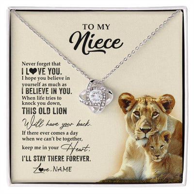 Love Knot Necklace 14K White Gold Finish | 1 | Personalized To My Niece Necklace From Aunt Auntie This Old Lion Never Forget I Love You Niece Jewelry Birthday Christmas Customized Gift Box Message Card | siriusteestore