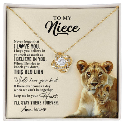 Love Knot Necklace 18K Yellow Gold Finish | 1 | Personalized To My Niece Necklace From Aunt Auntie This Old Lion Never Forget I Love You Niece Jewelry Birthday Christmas Customized Gift Box Message Card | siriusteestore