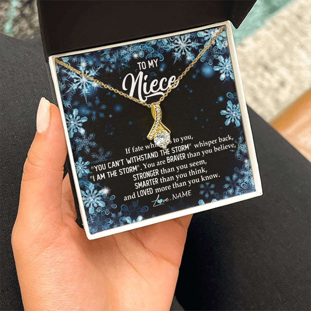 Alluring Beauty Necklace 18K Yellow Gold Finish | Personalized To My Niece Necklace From Aunt Auntie Uncle Auntie Whisper Back I Am The Storm Niece Pendant Jewelry Birthday Christmas Customized Message Card | siriusteestore