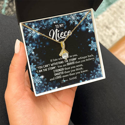 Alluring Beauty Necklace 18K Yellow Gold Finish | Personalized To My Niece Necklace From Aunt Auntie Uncle Auntie Whisper Back I Am The Storm Niece Pendant Jewelry Birthday Christmas Customized Message Card | siriusteestore