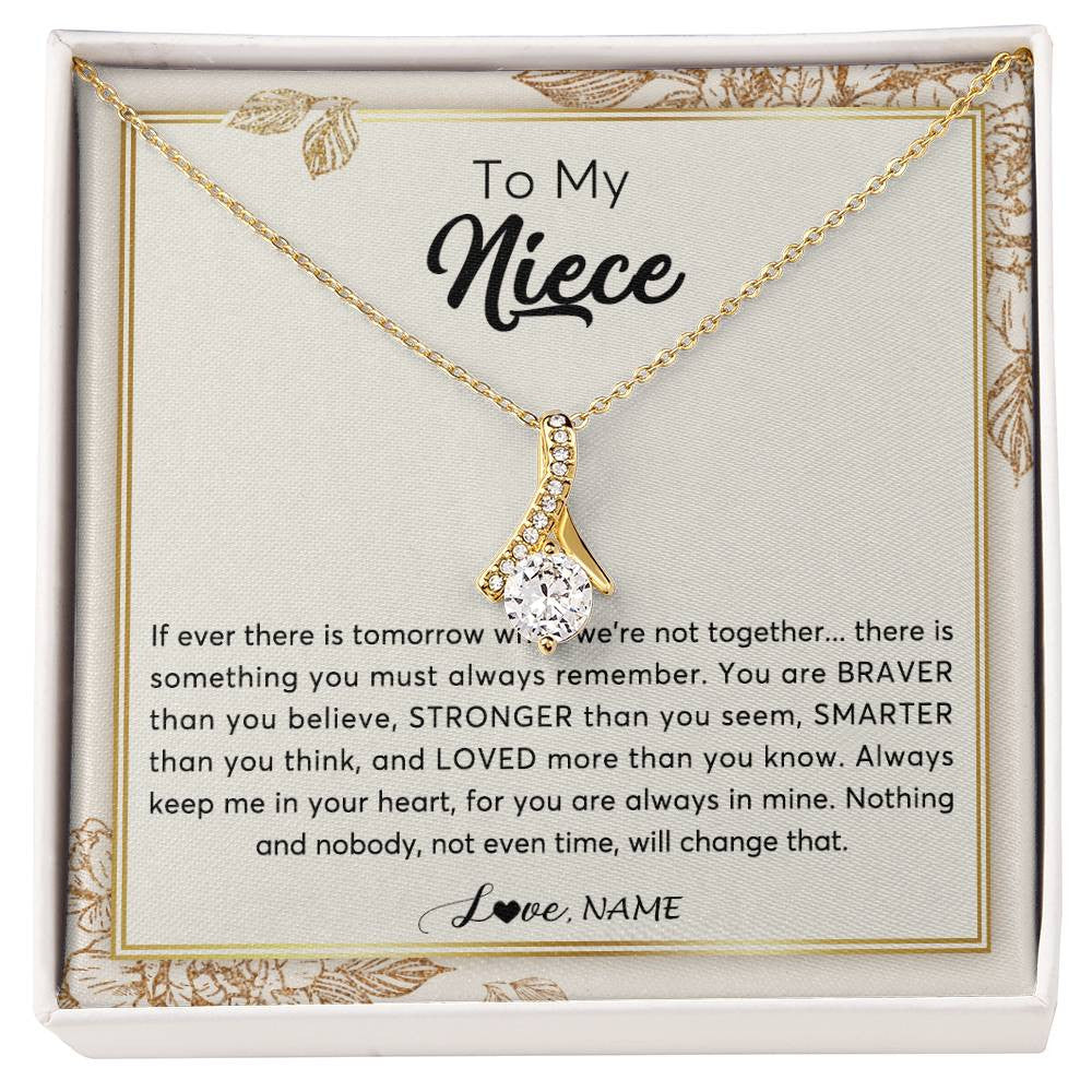 Alluring Beauty Necklace 18K Yellow Gold Finish | Personalized To My Niece Necklace From Aunt Auntie Uncle Braver Stronger Smarter Loved Niece Jewelry Birthday Christmas Customized Gift Box Message Card | siriusteestore