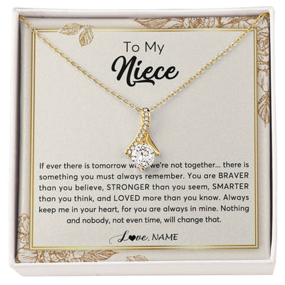 Alluring Beauty Necklace 18K Yellow Gold Finish | Personalized To My Niece Necklace From Aunt Auntie Uncle Braver Stronger Smarter Loved Niece Jewelry Birthday Christmas Customized Gift Box Message Card | siriusteestore