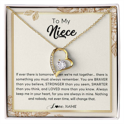 Forever Love Necklace 18K Yellow Gold Finish | Personalized To My Niece Necklace From Aunt Auntie Uncle Braver Stronger Smarter Loved Niece Jewelry Birthday Christmas Customized Gift Box Message Card | siriusteestore