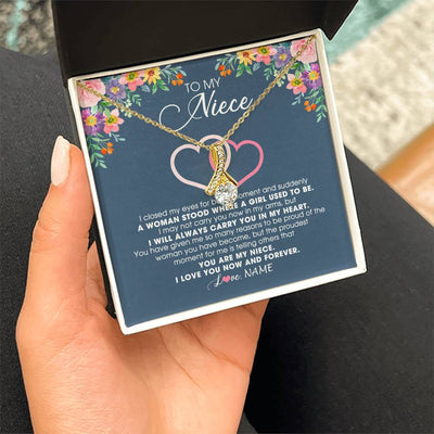 Alluring Beauty Necklace 18K Yellow Gold Finish | Personalized To My Niece Necklace From Aunt Auntie Uncle I Love You Now And Forever Jewelry For Niece Birthday Graduation Christmas Customized Message Card | siriusteestore