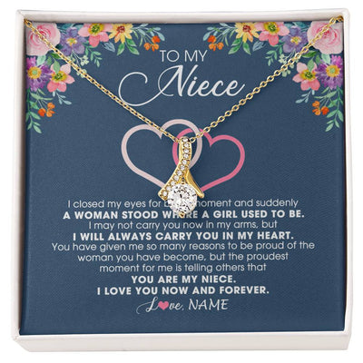 Alluring Beauty Necklace 18K Yellow Gold Finish | Personalized To My Niece Necklace From Aunt Auntie Uncle I Love You Now And Forever Jewelry For Niece Birthday Graduation Christmas Customized Message Card | siriusteestore