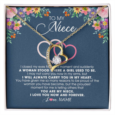 Forever Love Necklace 18K Yellow Gold Finish | Personalized To My Niece Necklace From Aunt Auntie Uncle I Love You Now And Forever Jewelry For Niece Birthday Graduation Christmas Customized Message Card | siriusteestore