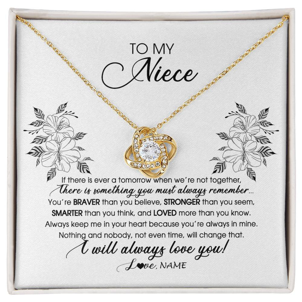 Love Knot Necklace 18K Yellow Gold Finish | Personalized To My Niece Necklace From Aunt Auntie Uncle Not Even Time Floral Niece Birthday Graduation Christmas Customized Message Card | siriusteestore