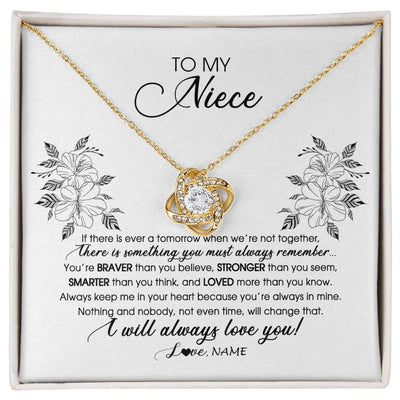 Love Knot Necklace 18K Yellow Gold Finish | Personalized To My Niece Necklace From Aunt Auntie Uncle Not Even Time Floral Niece Birthday Graduation Christmas Customized Message Card | siriusteestore