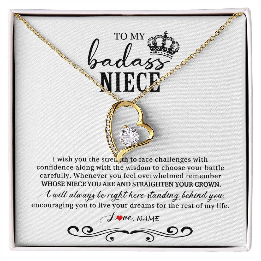 Forever Love Necklace 18K Yellow Gold Finish | Personalized To My Niece Necklace From Aunt Auntie Uncle Wish You The Strength Niece Birthday Christmas Graduation Jewelry Customized Gift Box Message Card | siriusteestore