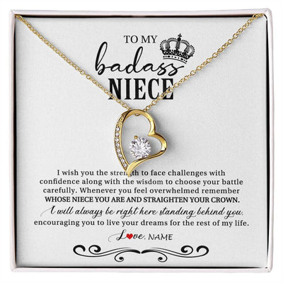 Forever Love Necklace 18K Yellow Gold Finish | Personalized To My Niece Necklace From Aunt Auntie Uncle Wish You The Strength Niece Birthday Christmas Graduation Jewelry Customized Gift Box Message Card | siriusteestore