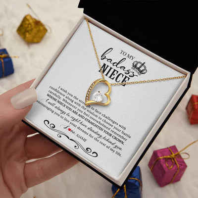 Forever Love Necklace 18K Yellow Gold Finish | Personalized To My Niece Necklace From Aunt Auntie Uncle Wish You The Strength Niece Birthday Christmas Graduation Jewelry Customized Gift Box Message Card | siriusteestore