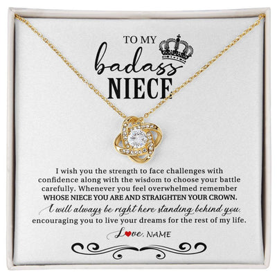 Love Knot Necklace 18K Yellow Gold Finish | Personalized To My Niece Necklace From Aunt Auntie Uncle Wish You The Strength Niece Birthday Christmas Graduation Jewelry Customized Gift Box Message Card | siriusteestore