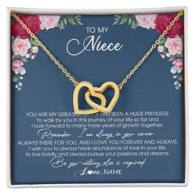 Interlocking Hearts Necklace 18K Yellow Gold Finish | Personalized To My Niece Necklace From Aunt Auntie Uncle You Are My Greatest Gift Niece Birthday Christmas Customized Jewelry Gift Box Message Card | siriusteestore
