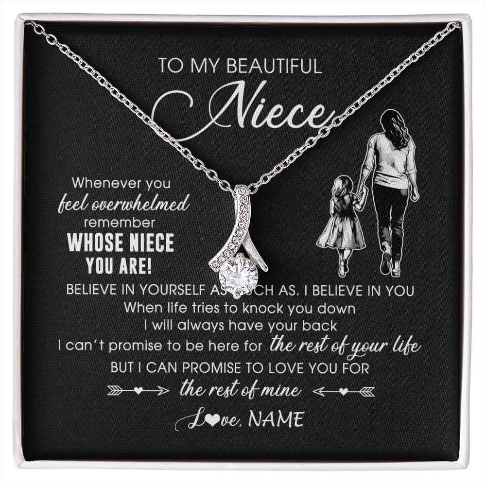 Alluring Beauty Necklace 14K White Gold Finish | 1 | Personalized To My Niece Necklace From Aunt Auntie Whenever You Feel Overwhelmed Niece Pendant Jewelry Birthday Christmas Customized Message Card | siriusteestore