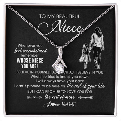 Alluring Beauty Necklace 14K White Gold Finish | 1 | Personalized To My Niece Necklace From Aunt Auntie Whenever You Feel Overwhelmed Niece Pendant Jewelry Birthday Christmas Customized Message Card | siriusteestore
