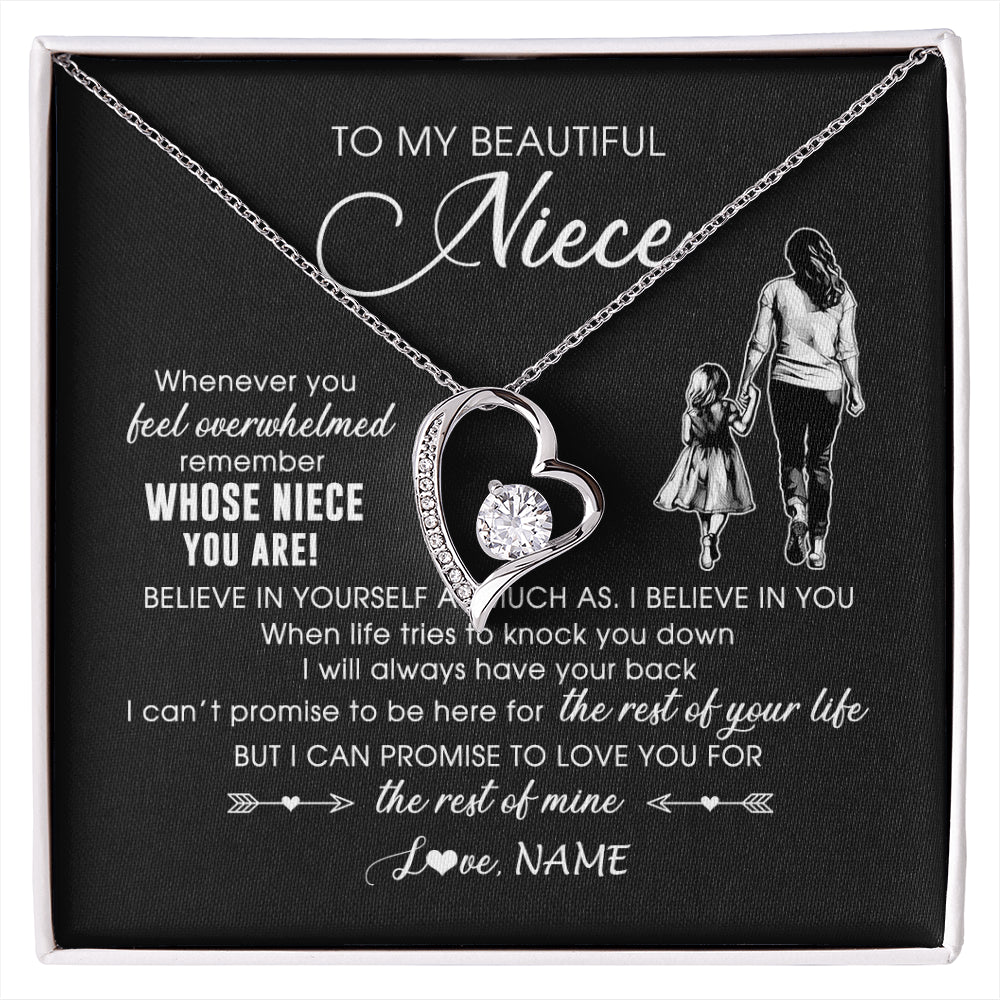 Forever Love Necklace 14K White Gold Finish | 1 | Personalized To My Niece Necklace From Aunt Auntie Whenever You Feel Overwhelmed Niece Pendant Jewelry Birthday Christmas Customized Message Card | siriusteestore