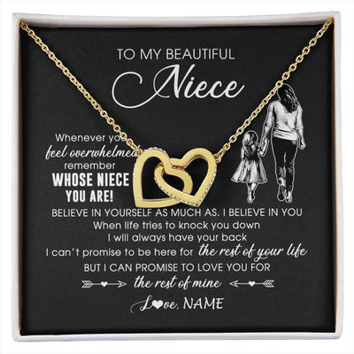 Interlocking Hearts Necklace 18K Yellow Gold Finish | 1 | Personalized To My Niece Necklace From Aunt Auntie Whenever You Feel Overwhelmed Niece Pendant Jewelry Birthday Christmas Customized Message Card | siriusteestore