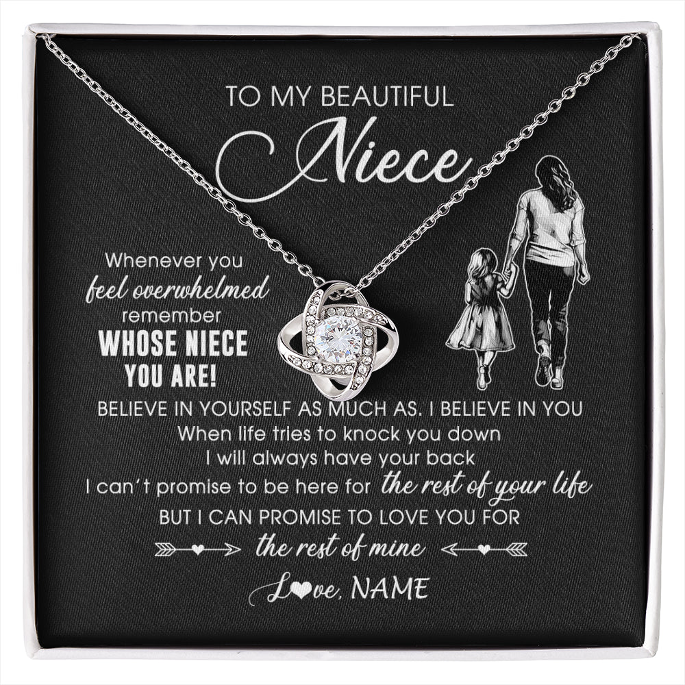 Love Knot Necklace 14K White Gold Finish | 1 | Personalized To My Niece Necklace From Aunt Auntie Whenever You Feel Overwhelmed Niece Pendant Jewelry Birthday Christmas Customized Message Card | siriusteestore