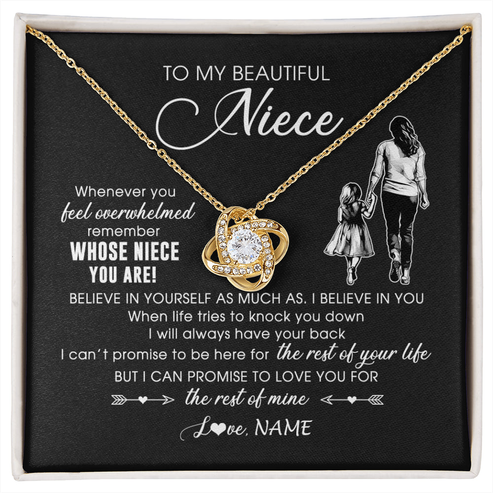 Love Knot Necklace 18K Yellow Gold Finish | 1 | Personalized To My Niece Necklace From Aunt Auntie Whenever You Feel Overwhelmed Niece Pendant Jewelry Birthday Christmas Customized Message Card | siriusteestore