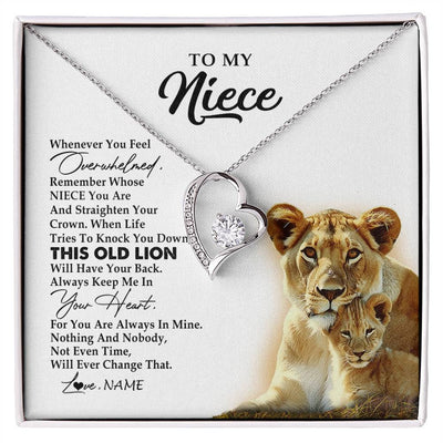 Forever Love Necklace 14K White Gold Finish | 1 | Personalized To My Niece Necklace From Aunt Auntie Whenever You Fell Overwhelmed Lion Niece Birthday Graduation Christmas Customized Gift Box Message Card | siriusteestore