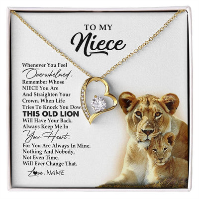 Forever Love Necklace 18K Yellow Gold Finish | 1 | Personalized To My Niece Necklace From Aunt Auntie Whenever You Fell Overwhelmed Lion Niece Birthday Graduation Christmas Customized Gift Box Message Card | siriusteestore