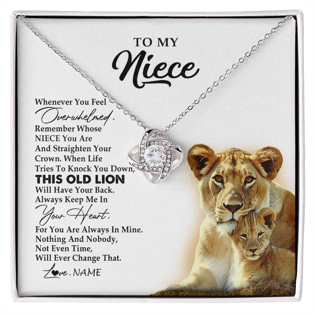 Love Knot Necklace 14K White Gold Finish | 1 | Personalized To My Niece Necklace From Aunt Auntie Whenever You Fell Overwhelmed Lion Niece Birthday Graduation Christmas Customized Gift Box Message Card | siriusteestore