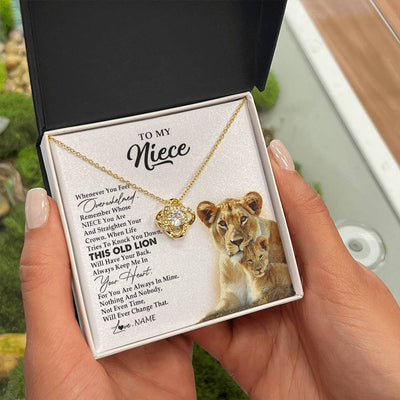Love Knot Necklace 18K Yellow Gold Finish | 2 | Personalized To My Niece Necklace From Aunt Auntie Whenever You Fell Overwhelmed Lion Niece Birthday Graduation Christmas Customized Gift Box Message Card | siriusteestore