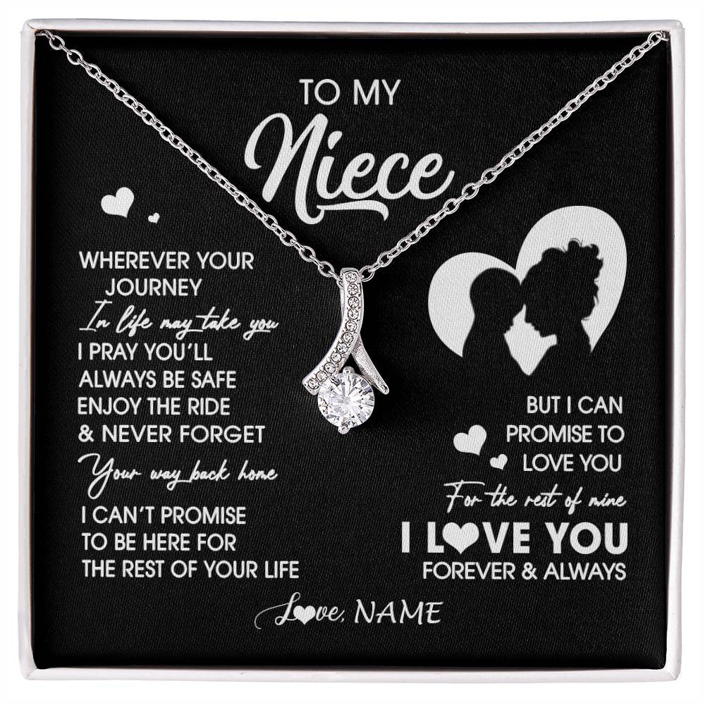 Alluring Beauty Necklace 14K White Gold Finish | 1 | Personalized To My Niece Necklace From Aunt Auntie Wherever Your Journey Niece Birthday Gifts Jewelry Graduation Christmas Customized Gift Box Message Card | siriusteestore