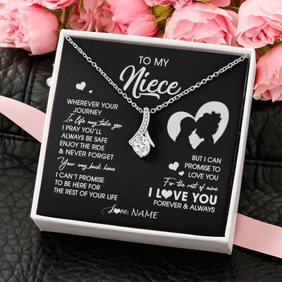 Alluring Beauty Necklace 14K White Gold Finish | 2 | Personalized To My Niece Necklace From Aunt Auntie Wherever Your Journey Niece Birthday Gifts Jewelry Graduation Christmas Customized Gift Box Message Card | siriusteestore