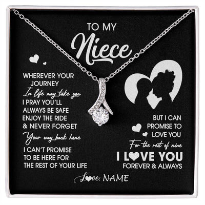 Alluring Beauty Necklace 14K White Gold Finish | 1 | Personalized To My Niece Necklace From Aunt Auntie Wherever Your Journey Niece Birthday Gifts Jewelry Graduation Christmas Customized Gift Box Message Card | siriusteestore