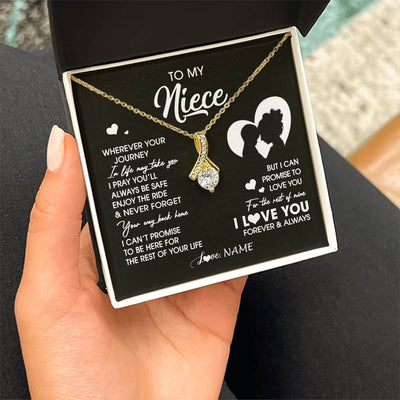 Alluring Beauty Necklace 18K Yellow Gold Finish | 2 | Personalized To My Niece Necklace From Aunt Auntie Wherever Your Journey Niece Birthday Gifts Jewelry Graduation Christmas Customized Gift Box Message Card | siriusteestore