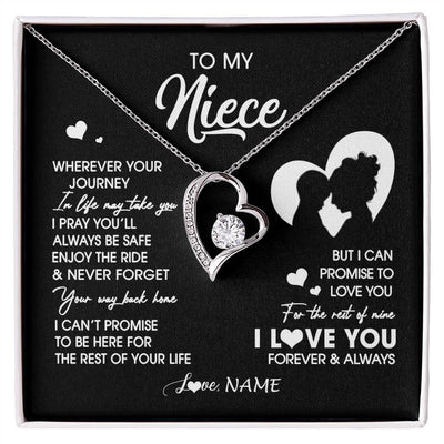 Forever Love Necklace 14K White Gold Finish | 1 | Personalized To My Niece Necklace From Aunt Auntie Wherever Your Journey Niece Birthday Gifts Jewelry Graduation Christmas Customized Gift Box Message Card | siriusteestore
