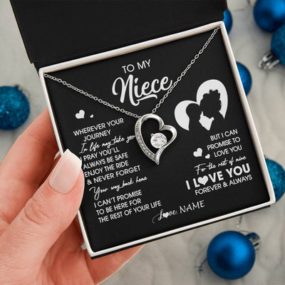 Forever Love Necklace 14K White Gold Finish | 2 | Personalized To My Niece Necklace From Aunt Auntie Wherever Your Journey Niece Birthday Gifts Jewelry Graduation Christmas Customized Gift Box Message Card | siriusteestore