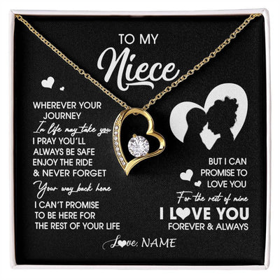 Forever Love Necklace 18K Yellow Gold Finish | 1 | Personalized To My Niece Necklace From Aunt Auntie Wherever Your Journey Niece Birthday Gifts Jewelry Graduation Christmas Customized Gift Box Message Card | siriusteestore