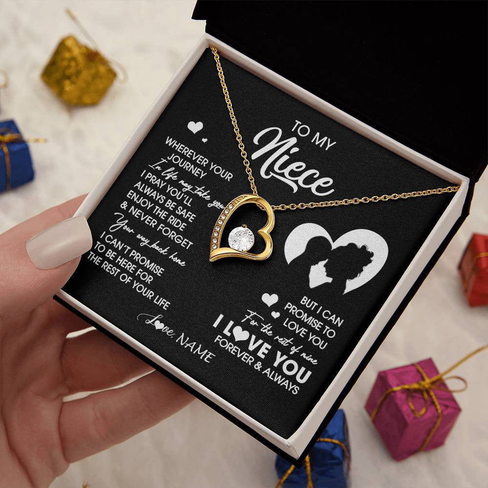 Forever Love Necklace 18K Yellow Gold Finish | 2 | Personalized To My Niece Necklace From Aunt Auntie Wherever Your Journey Niece Birthday Gifts Jewelry Graduation Christmas Customized Gift Box Message Card | siriusteestore